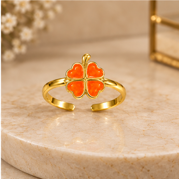 Vibrant Orange Clover Adjustable Ring | MPS & Co.