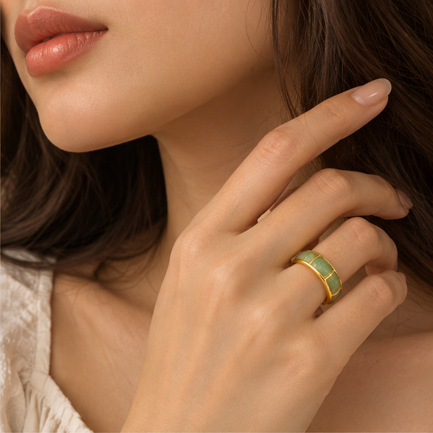 Earthy Green Marble Textured Band Ring | MPS & Co.