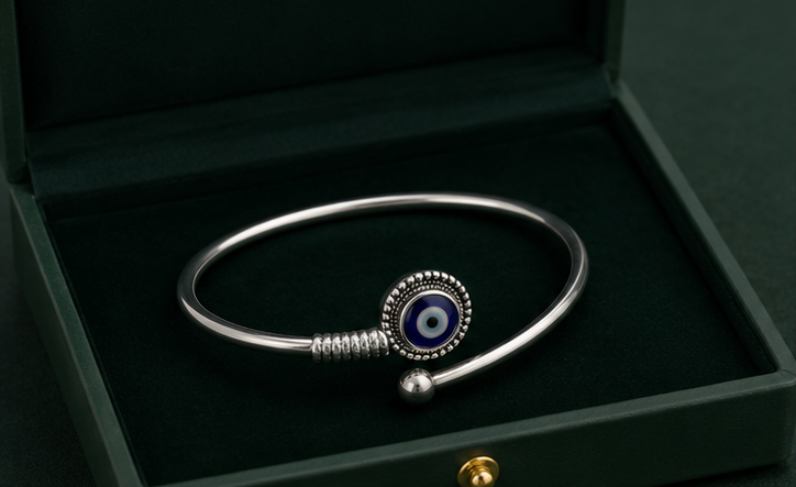 925 Silver Unisex Minimalist Evil Eye Cuff Bracelet | MPS & Co.