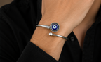 925 Silver Unisex Minimalist Evil Eye Cuff Bracelet | MPS & Co.