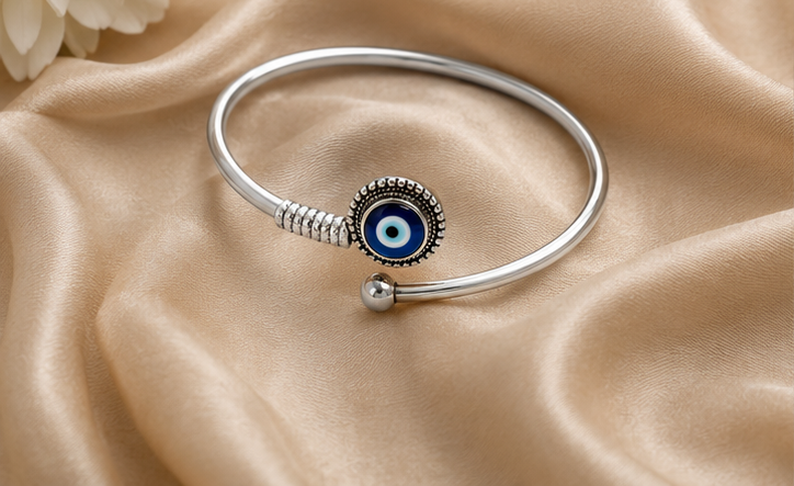 925 Silver Unisex Minimalist Evil Eye Cuff Bracelet | MPS & Co.