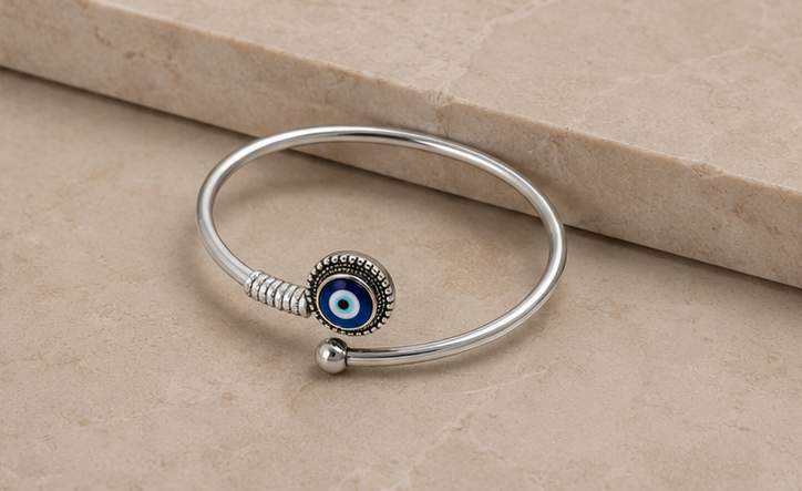 925 Silver Unisex Minimalist Evil Eye Cuff Bracelet | MPS & Co.