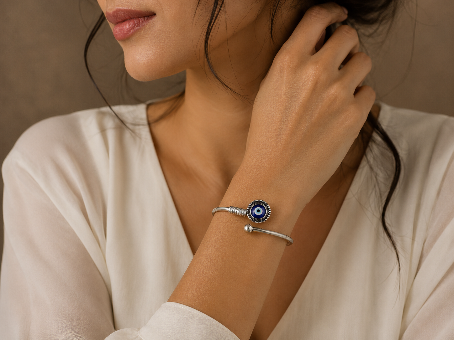 925 Silver Unisex Minimalist Evil Eye Cuff Bracelet | MPS & Co.