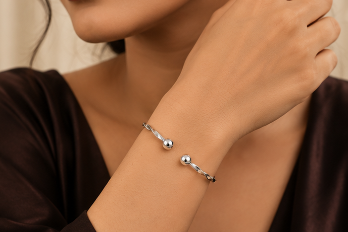 925 Silver Unisex High-Shine Twisted Bypass Cuff Bracelet | MPS & Co.