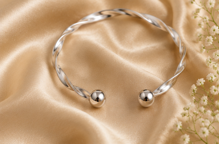 925 Silver Unisex High-Shine Twisted Bypass Cuff Bracelet | MPS & Co.