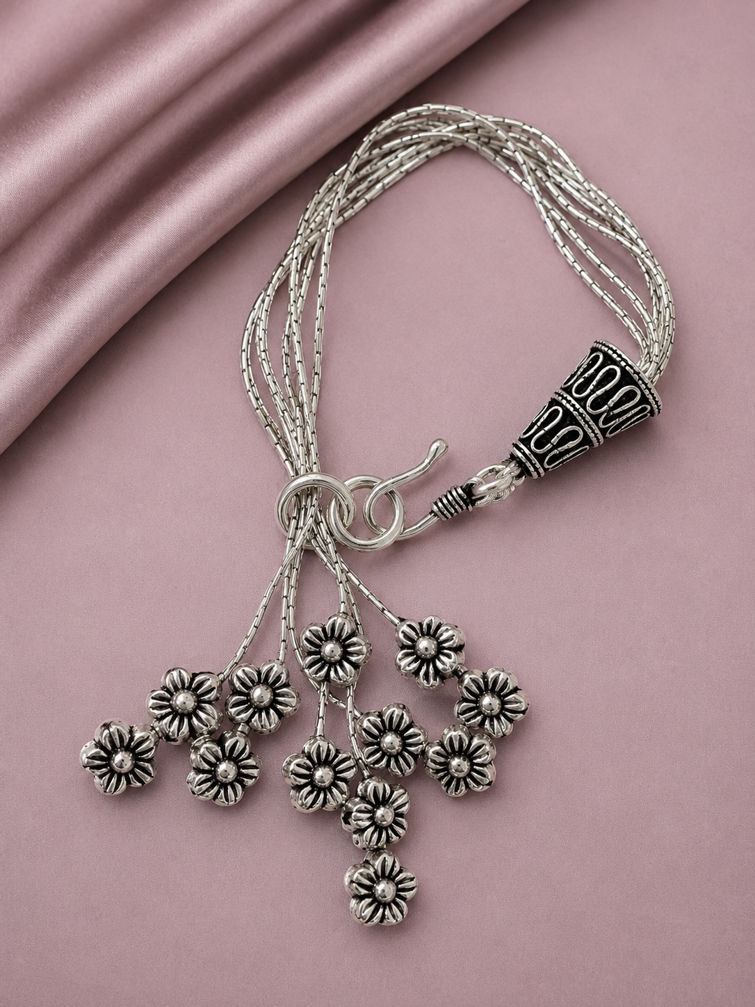 925 Silver Floral Charm Multi-Strand Bracelet | MPS & Co.