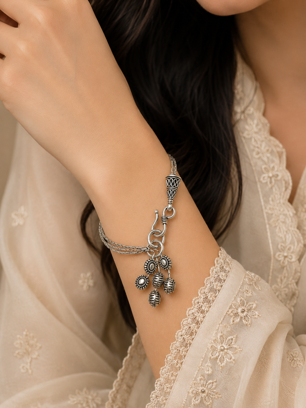 925 Silver Medallion Charm Multi-Strand Bracelet | MPS & Co.