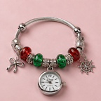 Silver Charm Bracelet Watch with Red and Green Beads | MPS & Co.