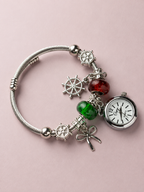 Silver Charm Bracelet Watch with Red and Green Beads | MPS & Co.