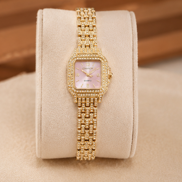 Gold Square Pink Dial Bracelet Watch | MPS & Co.