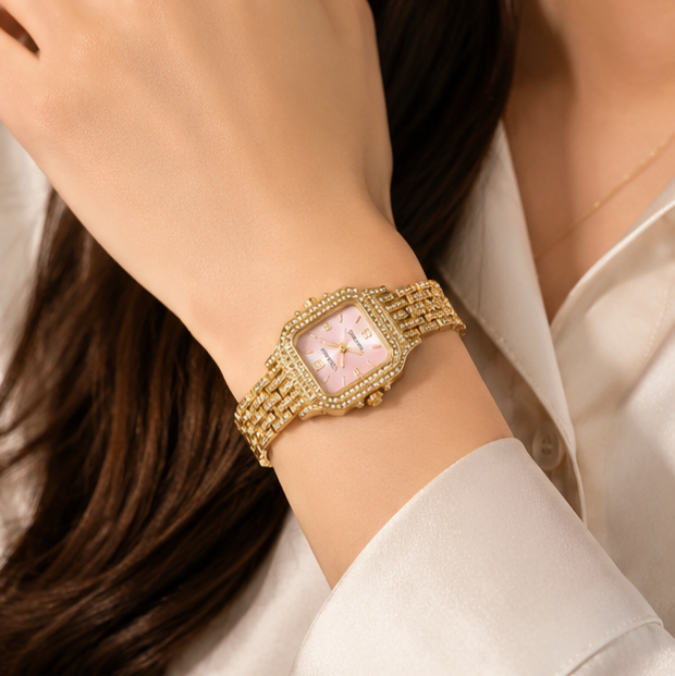 Gold Square Pink Dial Bracelet Watch | MPS & Co.